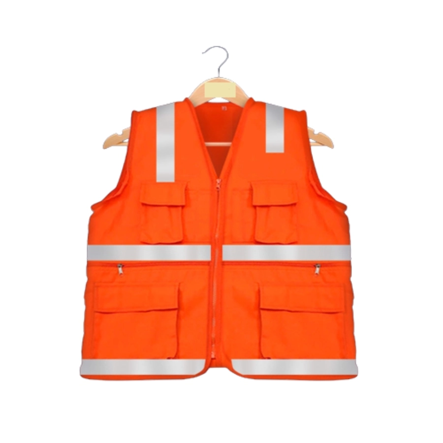 Chaleco de seguridad naranja con cinta reflectiva y bolsillos